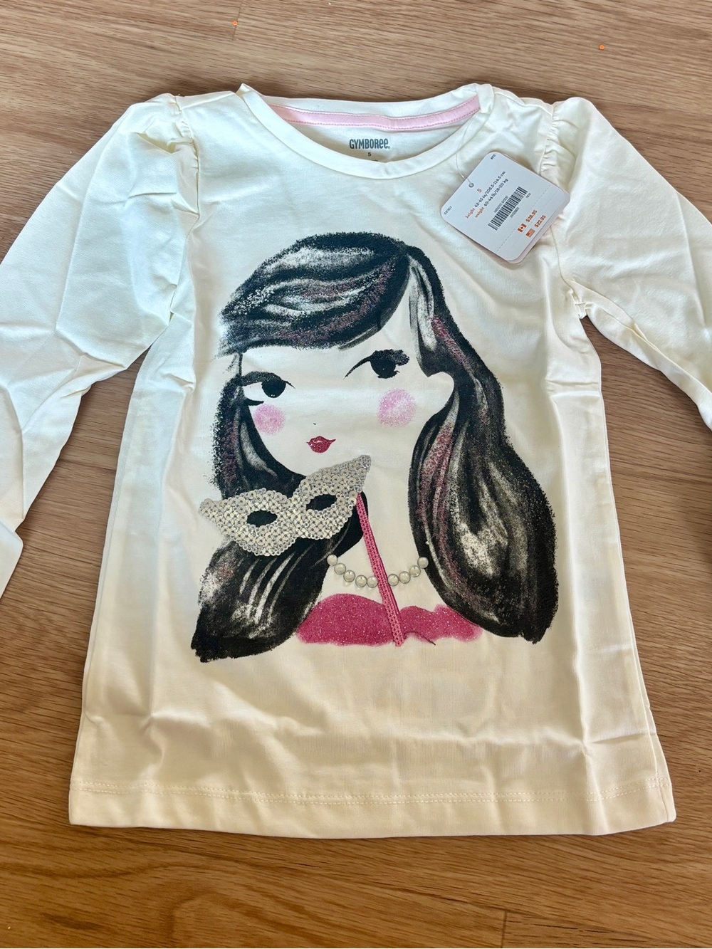 Gymboree Cream Long-Sleeve Girl Graphic Tee with Pink Accents
